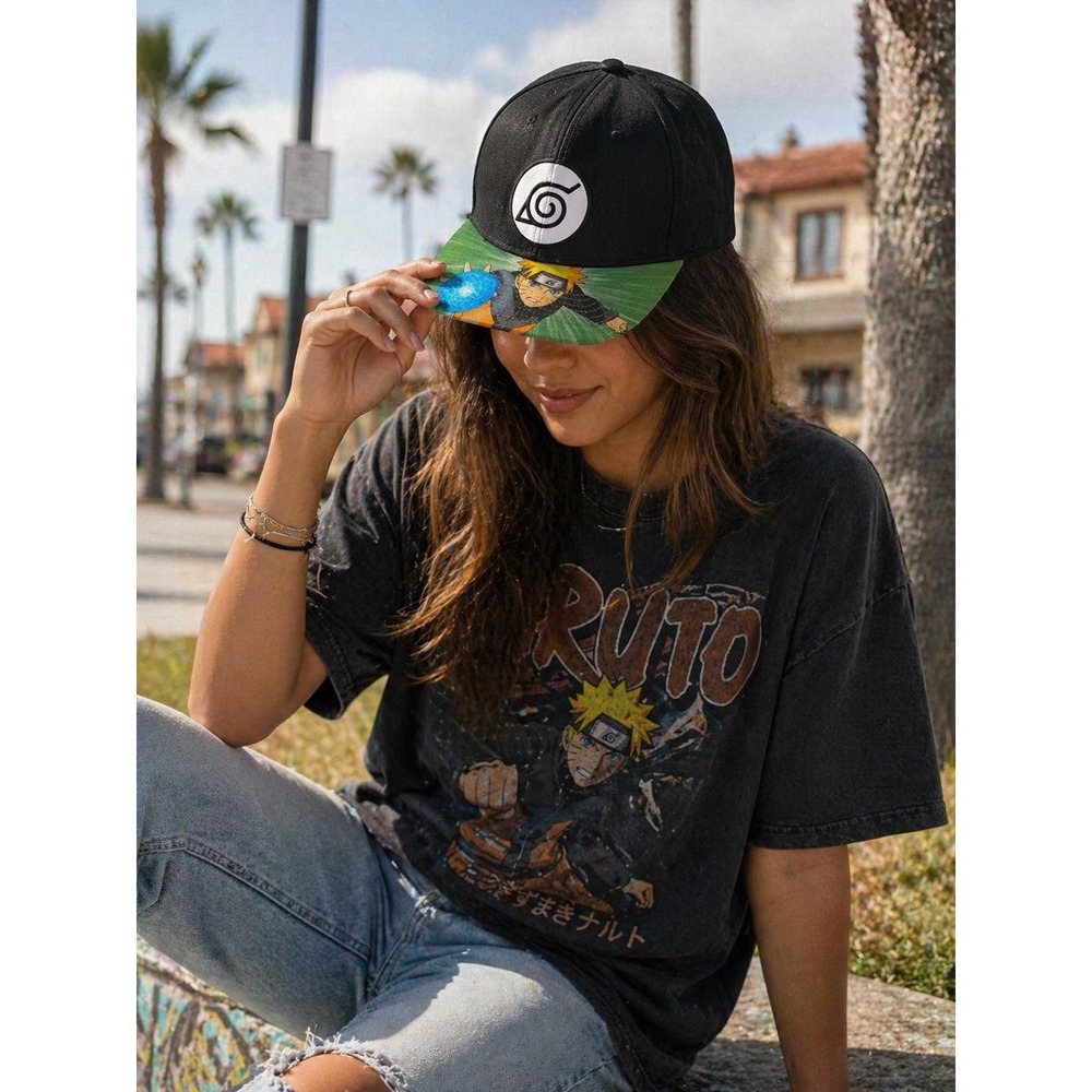 Naruto Shippuden Snapback Cap‎ Hat Unisex OSFM Black  Hidden Leaf Graphic
